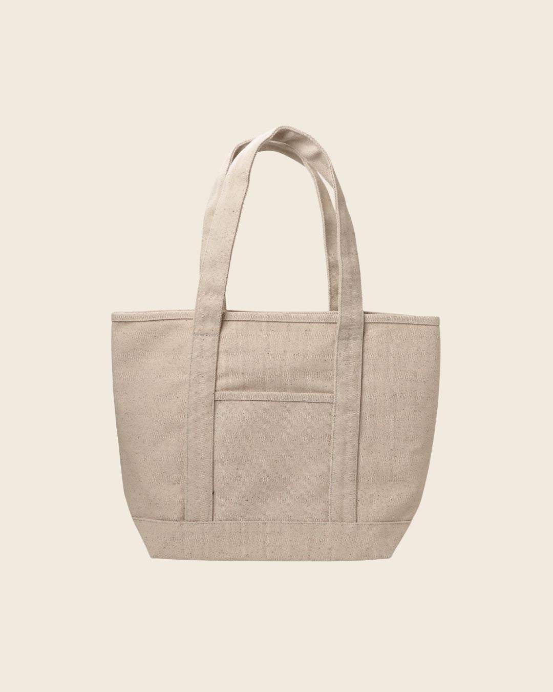 Personalised heavyweight canvas tote bag with long handles and front pocket