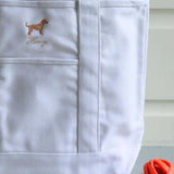 Personalised heavyweight canvas tote bag with dog embroidery and name detail