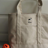Personalised heavyweight canvas tote bag with dog embroidery and name Cooper
