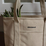 Personalised heavyweight canvas tote bag with "mama" text and asparagus inside