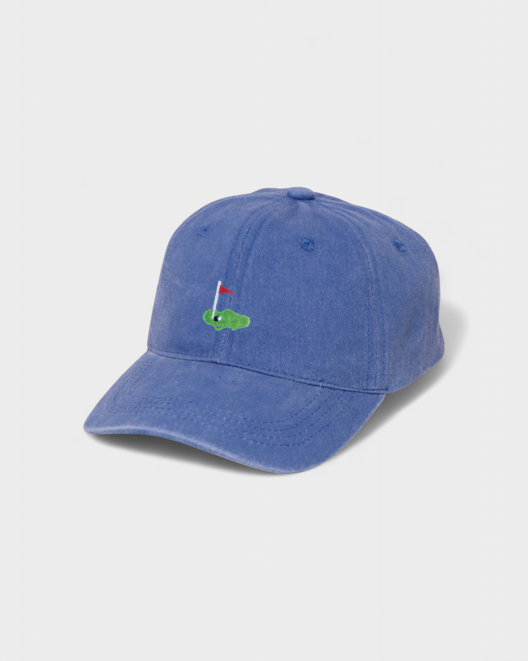 Blue embroidered baseball cap with personalized design, made of 100% washed cotton.