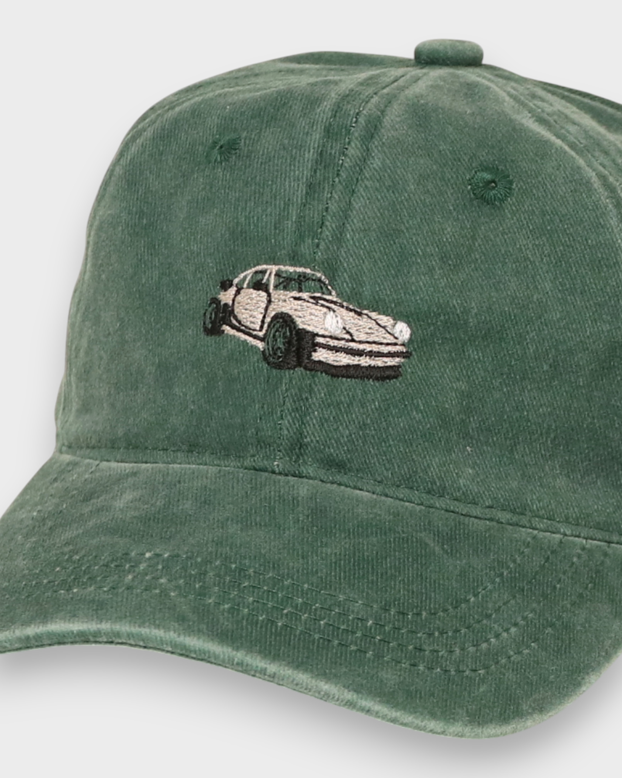 Green Porsche personalised hat with Porsche 930 embroidery on front, made of 100% washed cotton.