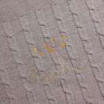 Soft merino baby blanket with moon and stars embroidery and personalized name Sophie in cross stitch design