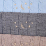 Merino baby blanket with moon and stars design, personalized embroidery.