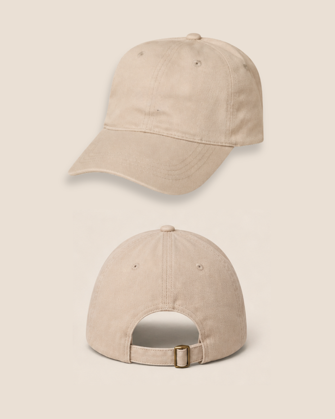 Front and back of a green cotton Namesake cap before personalisation