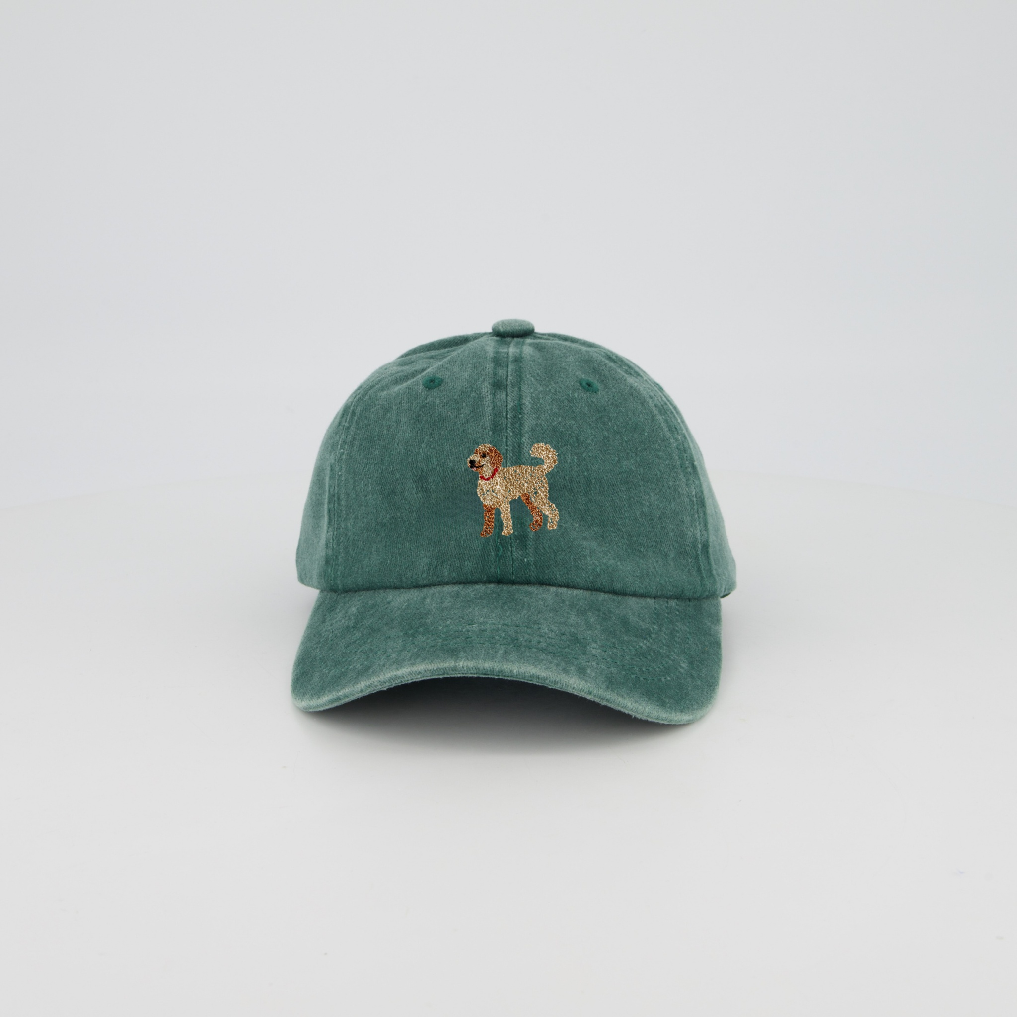 Vintage Green Personalised Hat with Hand-drawn Labradoodle Embroidery Design 