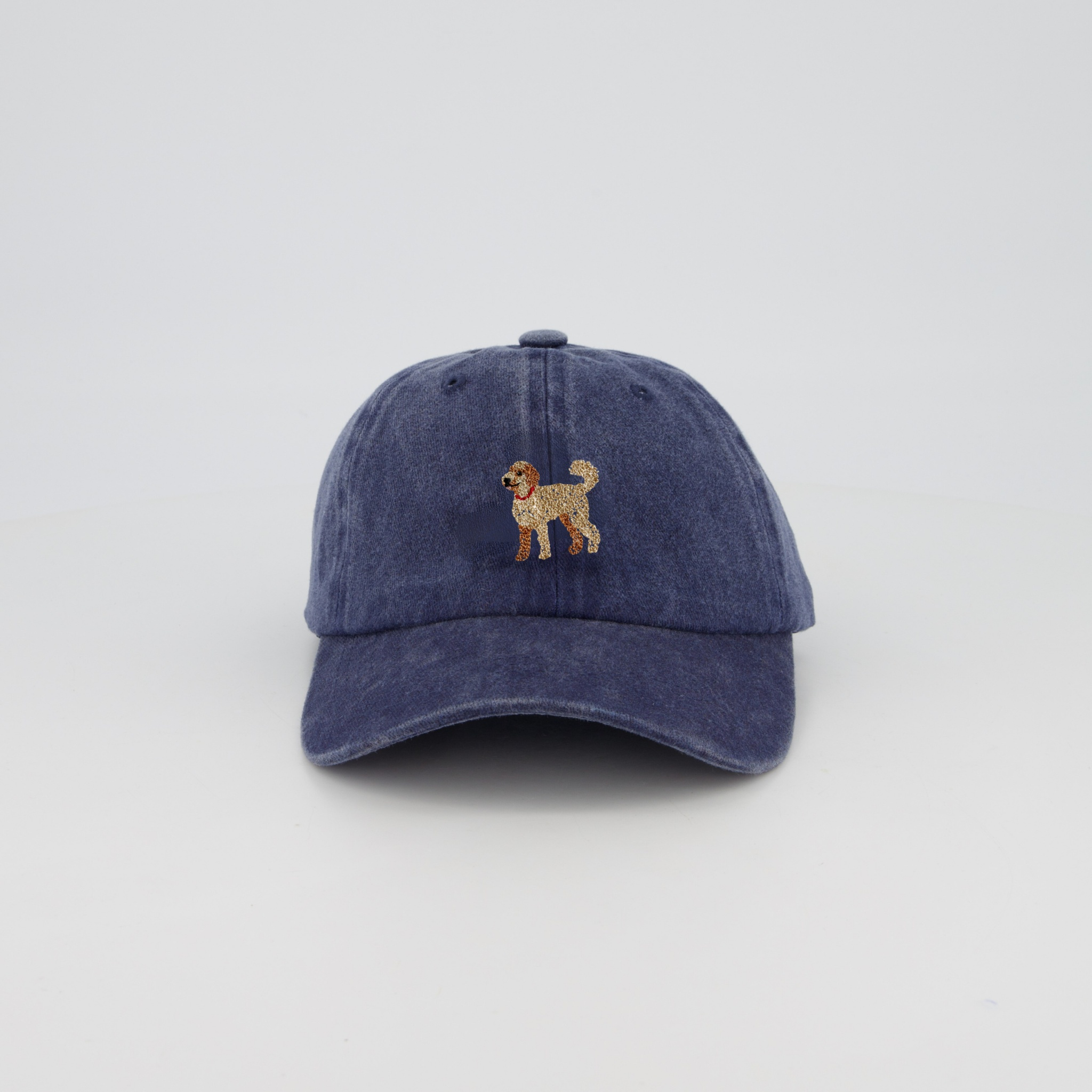 Vintage Navy Personalised Hat with Hand-drawn Labradoodle Embroidery Design 