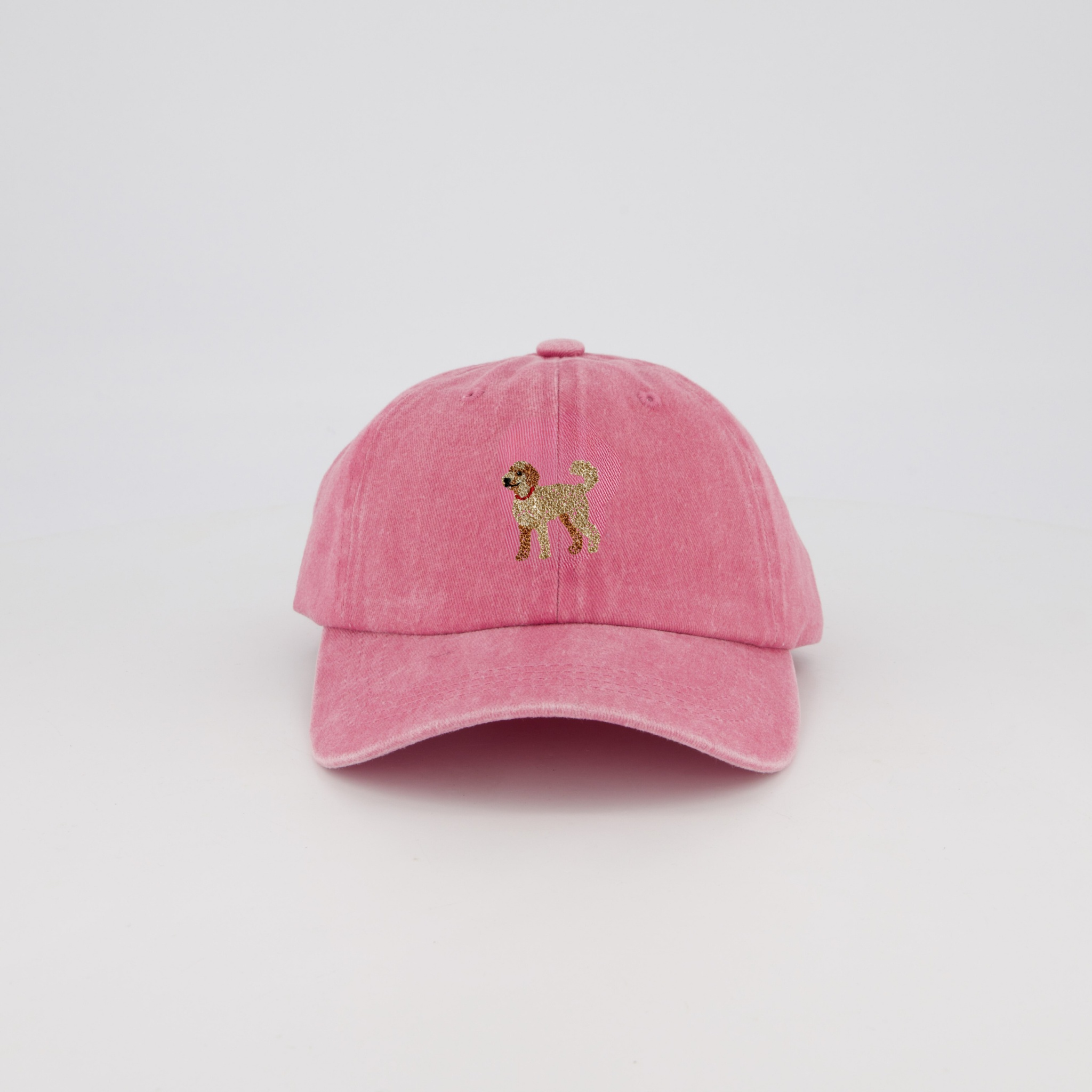 Vintage Pink Personalised Hat with Hand-drawn Labradoodle Embroidery Design 
