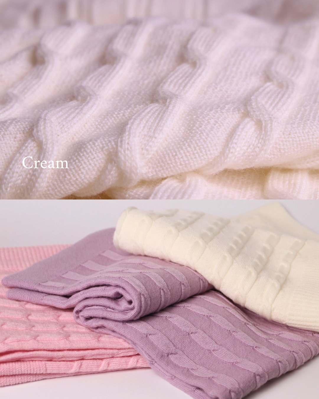 Merino baby blanket with moon and stars design in cream, pink, and purple colors.