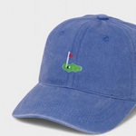 Embroidered blue baseball hat with golf course design, 1 Personalised Hat.