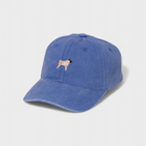 Pug Personalised Hat with embroidered pug design on blue cotton baseball cap.