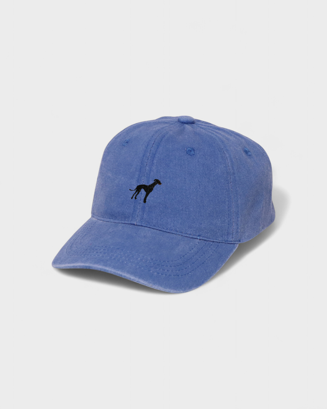 Blue Greyhound Whippet personalised baseball hat with embroidered dog design on front