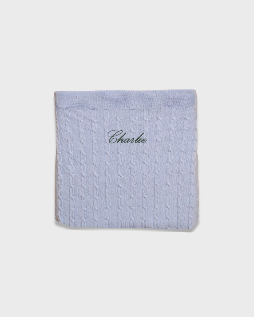Personalized soft merino baby blanket with embroidered name Charlie, breathable wool for year-round warmth