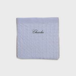 Personalized soft merino baby blanket with embroidered name Charlie, breathable wool for year-round warmth