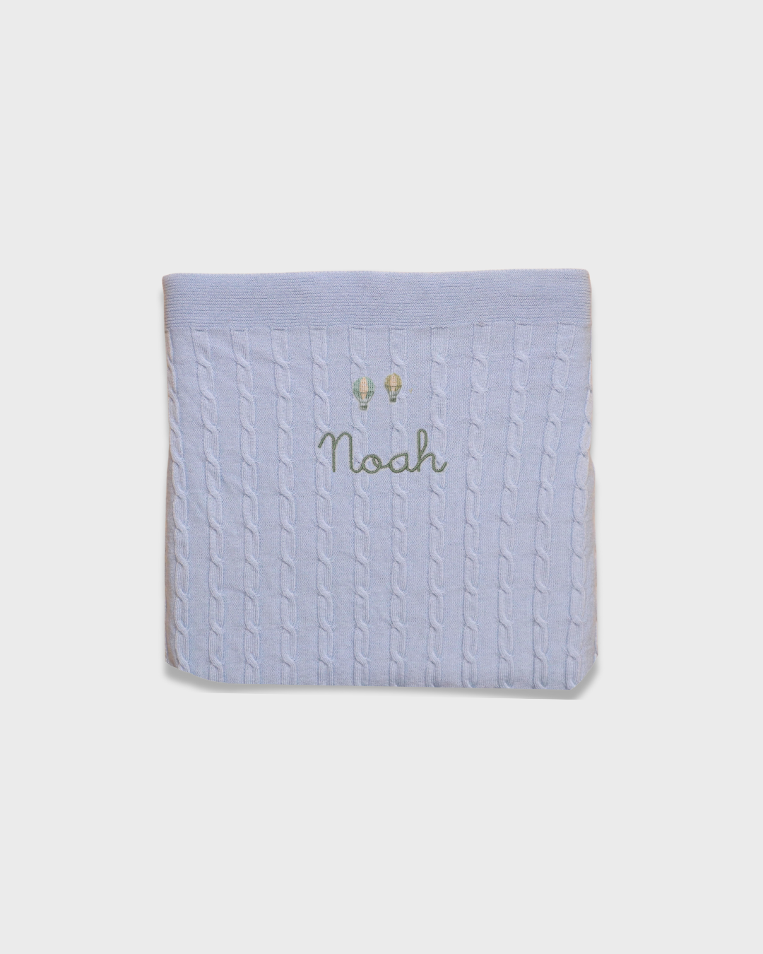 Soft merino baby blanket with embroidered balloons and personalized name Noah