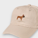 Beige French Bulldog personalised baseball cap with embroidered hand-drawn dog design and custom text option