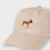Beige French Bulldog personalised baseball cap with embroidered hand-drawn dog design and custom text option