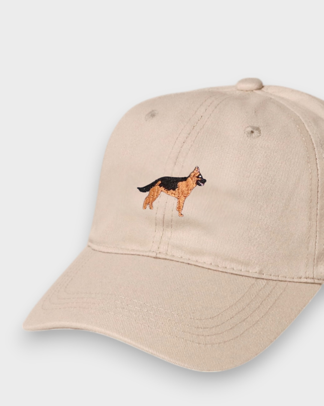 Beige German Shepherd personalised baseball hat with embroidered dog design on front