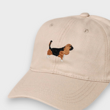 Basset Hound personalised beige cotton baseball hat with embroidered Basset Hound design on front