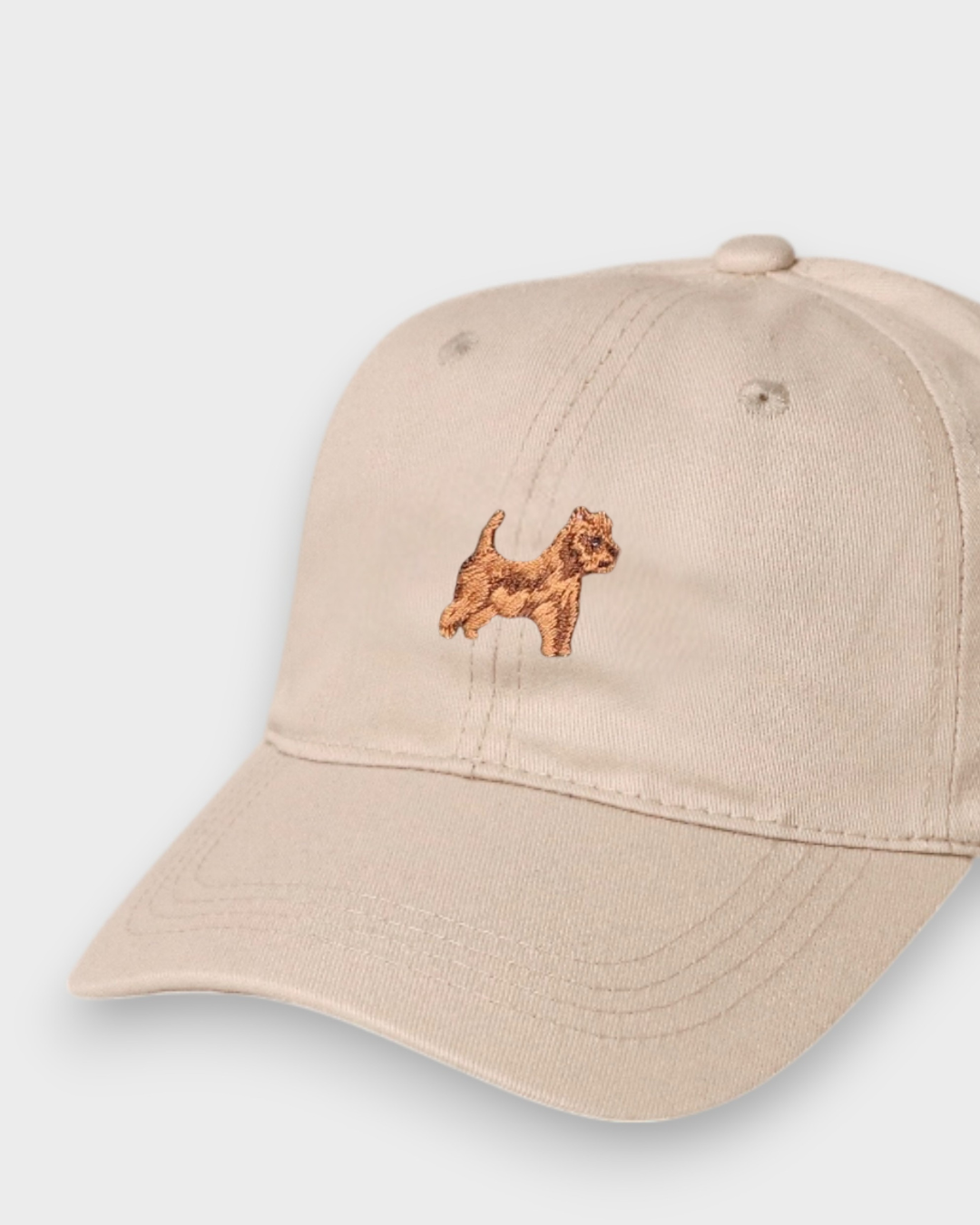 Beige Australian Terrier Personalised Hat with embroidered dog design and classic baseball fit made of 100% washed cotton