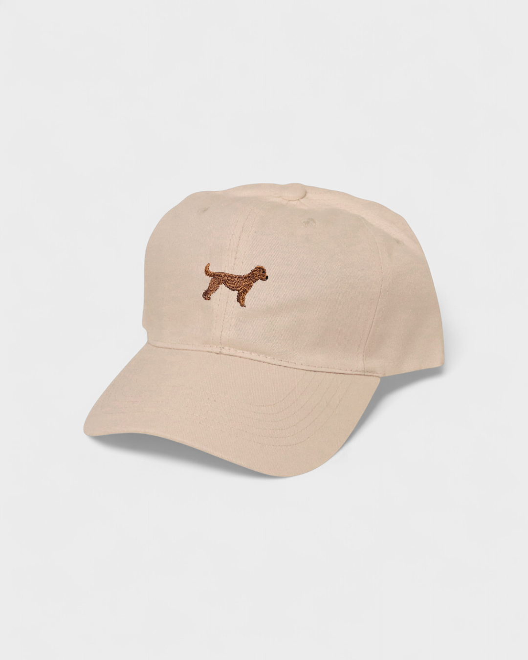 Personalised hat with embroidered Labradoodle design in beige cotton baseball cap