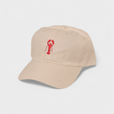 Lobster personalised hat with hand-drawn embroidery design, classic baseball fit.
