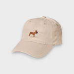 Beige French Bulldog personalised baseball hat with embroidered dog design on front