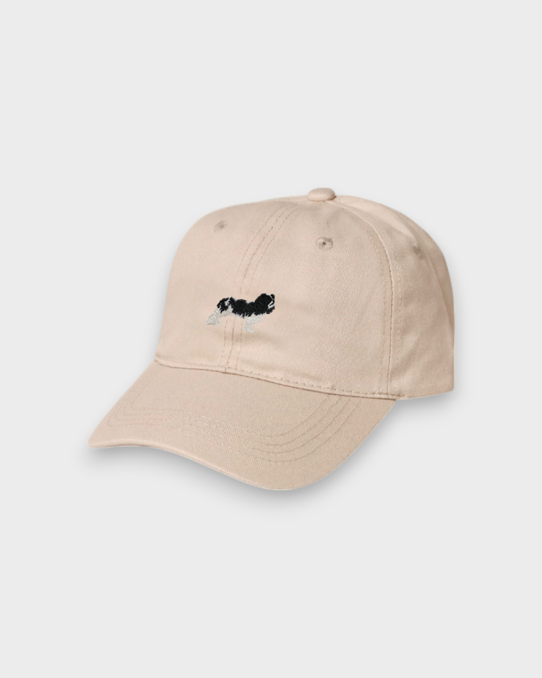 Beige King Charles Spaniel embroidered personalised baseball hat made of 100% washed cotton