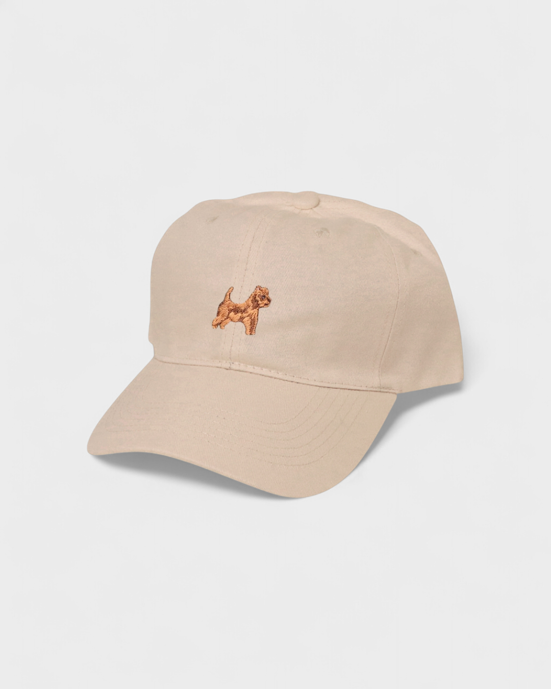 Australian Terrier Personalised Hat with embroidered design on beige baseball cap.
