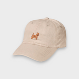 Beige Australian Terrier personalised hat with embroidered dog design on front and custom embroidery option on back