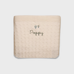 Merino baby blanket with embroidered vintage hot air balloons and personalized name Poppy