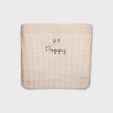Merino baby blanket with embroidered vintage hot air balloons and personalized name Poppy