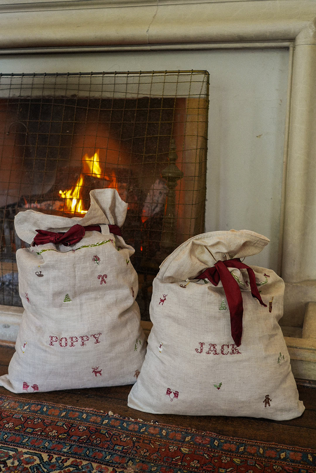 Holiday Pattern Linen Santa Sack- 2026