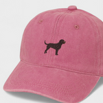 Pink Labrador personalised hat with embroidered dog design on the front.