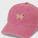 Husky personalised hat with embroidered Chow Chow design on pink cotton baseball cap.