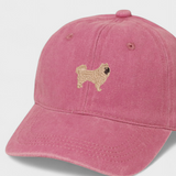 Husky personalised hat with embroidered Chow Chow design on pink cotton baseball cap.