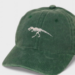 T-Rex embroidered personalised hat in green, 100% washed cotton, classic baseball fit.