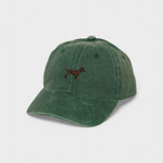 Green baseball cap with embroidered Goldendoodle dog and option for personalized embroidery on the back
