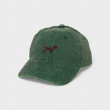 Green baseball cap with embroidered Goldendoodle dog and option for personalized embroidery on the back