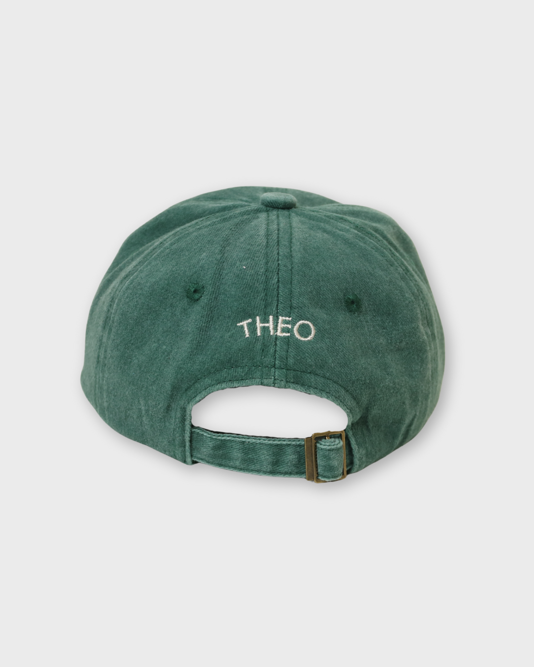 Green Porsche personalised hat with embroidered name "THEO" on the back adjustable strap