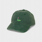 Green embroidered personalised hat in classic baseball fit made of 100% washed cotton.