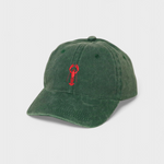 Green lobster personalised hat with front lobster embroidery and customisable back.