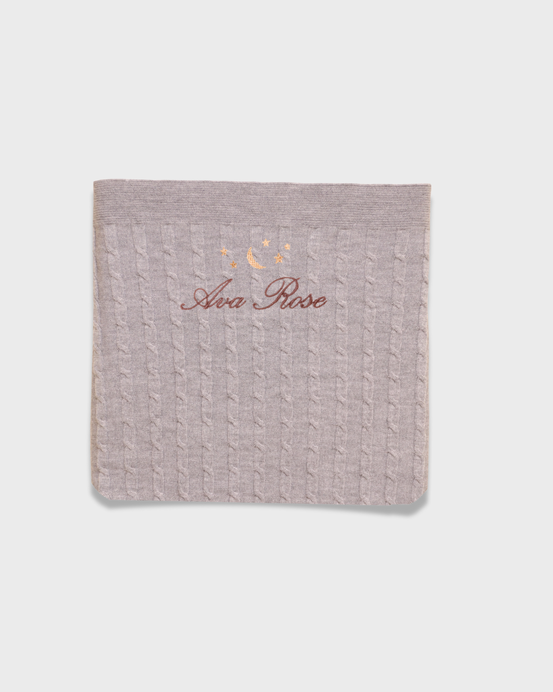 Soft Merino Baby Blanket with moon and stars embroidery and personalized name in cross stitch design