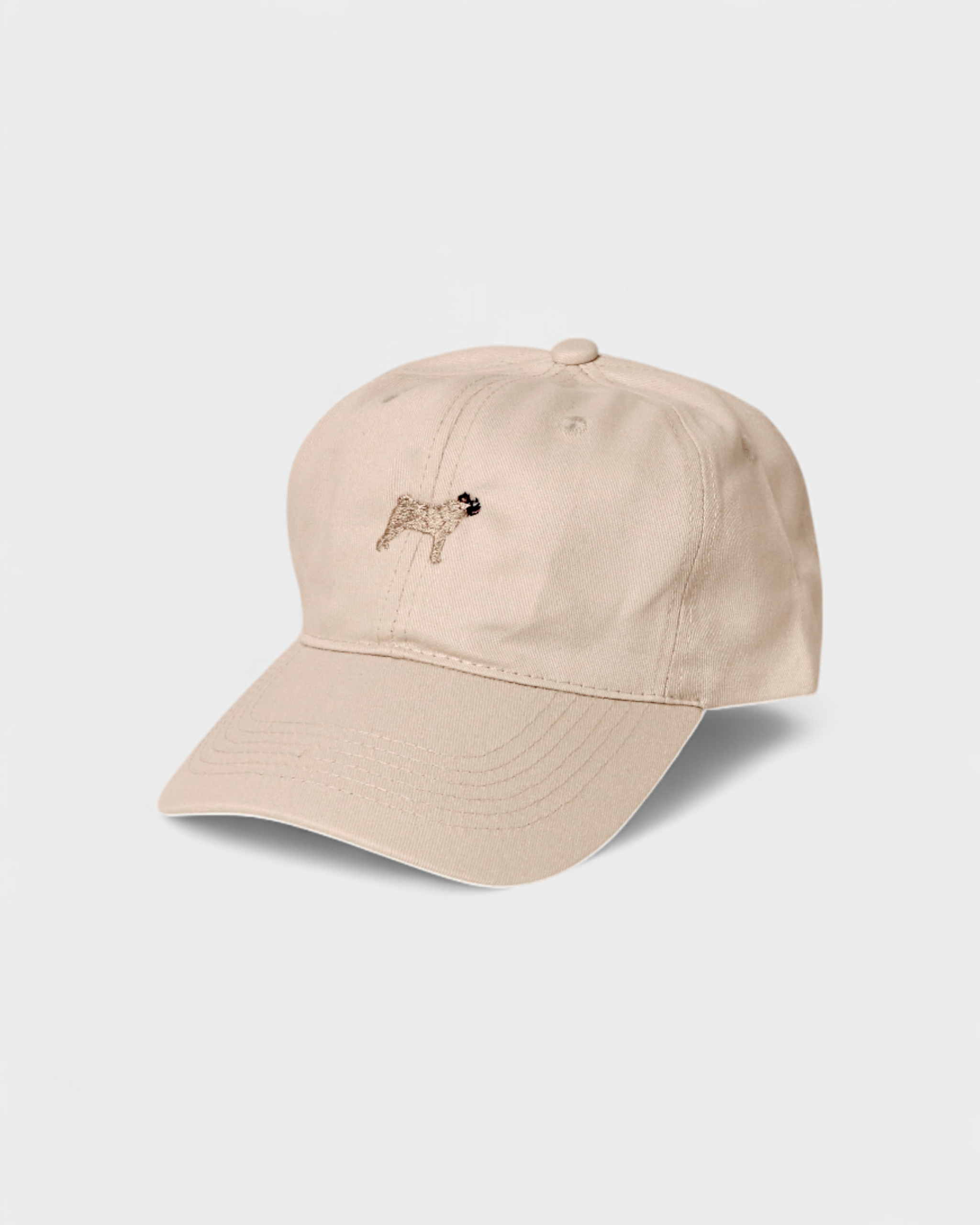 Pug Personalised Hat with embroidered design on front, baseball fit, 100% washed cotton.