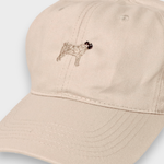 Pug Personalised Hat with embroidered design, made of 100% washed cotton, classic baseball fit.
