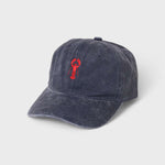 Personalised hat with lobster embroidery and custom name option, 100% washed cotton.