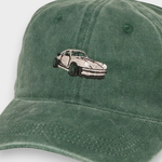 Green Porsche personalised hat with Porsche 930 embroidery on front, made of 100% washed cotton.