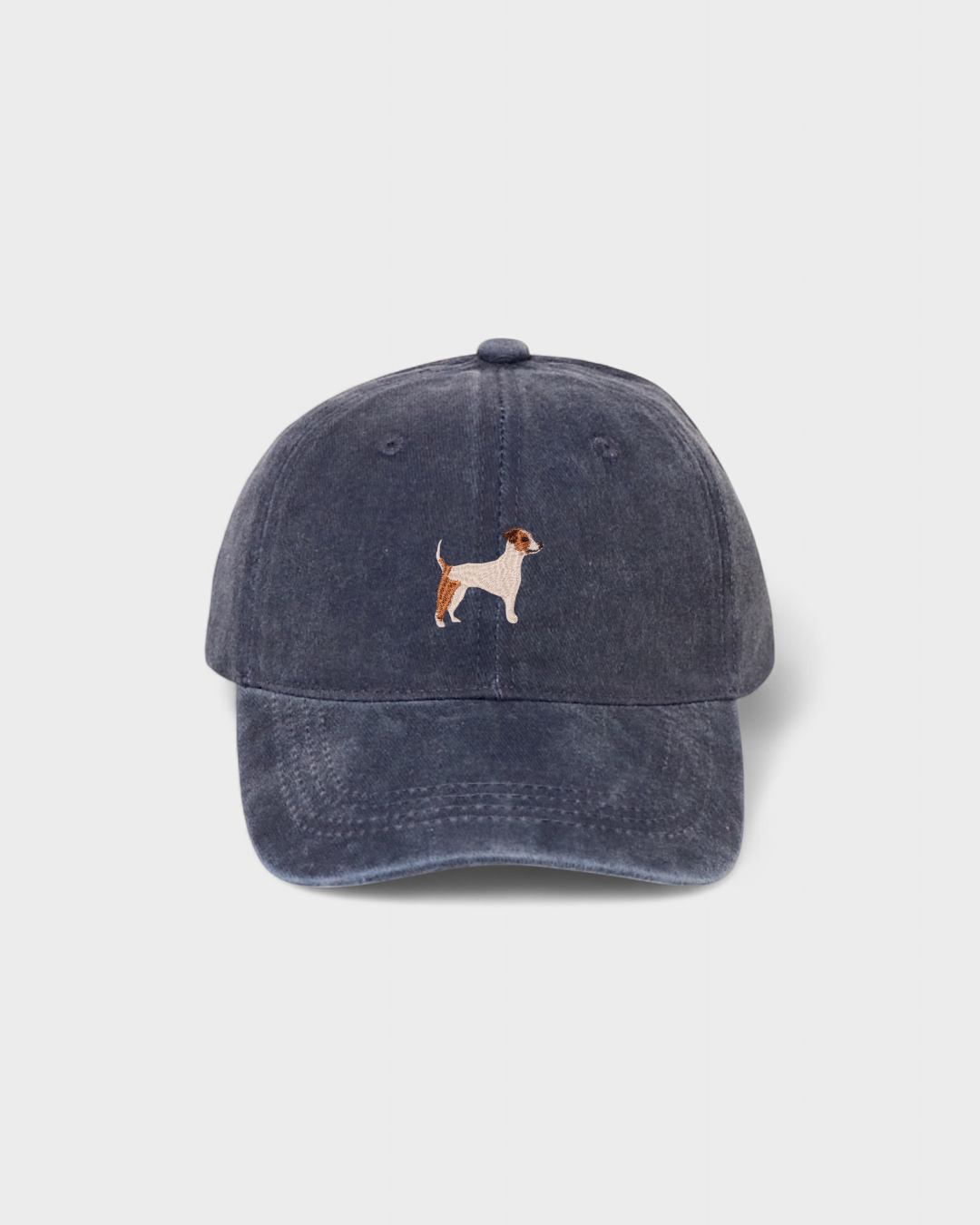 Jack Russell Personalised Hat with embroidered design, made of 100% washed cotton in classic baseball style.