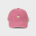 Jack Russell Personalised Hat with embroidered Jack Russell Terrier design in pink baseball cap.