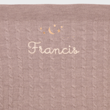 Merino Baby Blanket with moon and stars design and embroidered personalization.